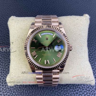 Perfect replica GS factory Rolex Day-Date olive green face Swiss 3255 mechanical watch 